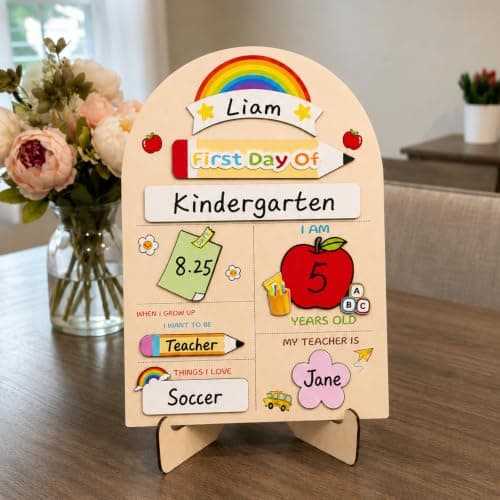 First & Last Day of School Sign, Reusable Interchangeable Chalkboard, Back to School Photo Prop with Marker, Wooden Board for Preschool, Pre-K & Kindergarten (8.4"x11.8")