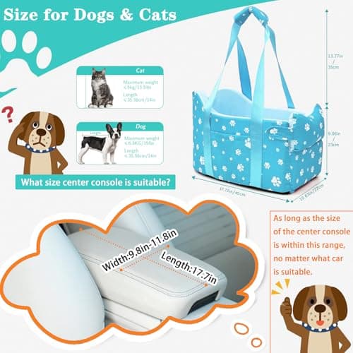 Cullaby Center Console Dog Car Seat for Small Dogs Under 15lbs,Detachable Washable Booster Pet Car Seat Travel Bed with Storage Pockets and Seat Belt(Blue) - Thumbnail 3