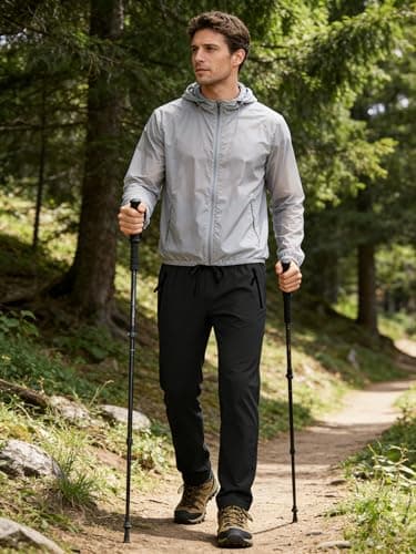 Mens Hiking Pants Waterproof Lightweight Quick Dry Sweatpants with 2 Zipper Pockets Elastic Waist UPF 50+ Cargo Casual Work Athletic Travel Outdoor Black L - Thumbnail 3
