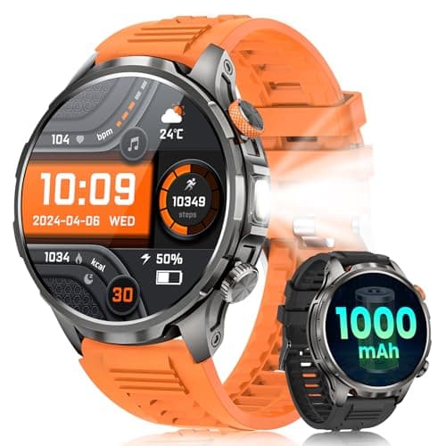 Military Smart Watches for Men, 1.91" Men's Smart Watch with 1000mAh/5 ATM Waterproof/LED Flashlight/110+ Sport Modes/Heart Rate/SpO2/Sleep Monitor, Fitness Tracker Watch for Android & iPhone (Black) - Image 1