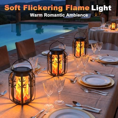 Solar Lanterns, KagoLing Flame Solar Lanterns Outdoor Waterproof Gift for Women Hanging Lights Outdoor Flickering Lamp Lights Decoration for Outside Garden,Yard,Porch,Tree,Lawn,Pathway Decor, 2 Pack - Thumbnail 6