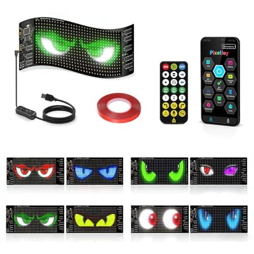 dalattin Devil Eyes Light for Windshield, 6.81"x2.75" High-Brightness USB LED Display, APP/Remote Control for Custom Text & Animation, Multi-Panel Sync for Cars Trucks SUVs, USB-Powered - Image 1