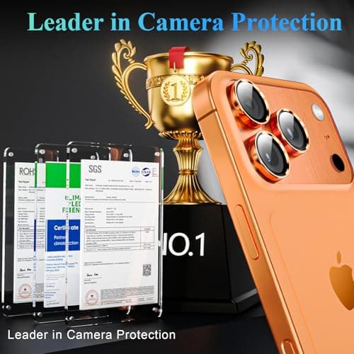 YWXTW Camera Lens Protector for iPhone 17 Pro/iPhone 17 Pro Max, [1 Step Installation Tray] Tempered Glass Screen Protector Metal Individual Camera Cover Accessories Case Friendly (Cosmic Orange-2Pack) - Thumbnail 2