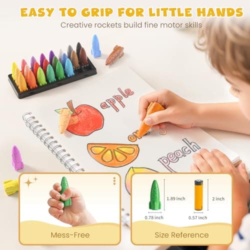 JUPITEARTH 24 Colors Crayons for Toddlers, Non-Toxic Washable Rocket Crayons, Easy-to-Hold Coloring Gifts & Mess-Free Art Supplies for Little Hands - Thumbnail 5