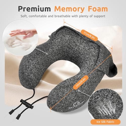 Joytential Travel Neck Pillow with Large Hood for Long Flights, Privacy Hooded Plane Pillow with Skin-Friendly Cover, Memory Foam, Travel Pillows for Road Trip, Airplane, Office Rest (Grey) - Thumbnail 2