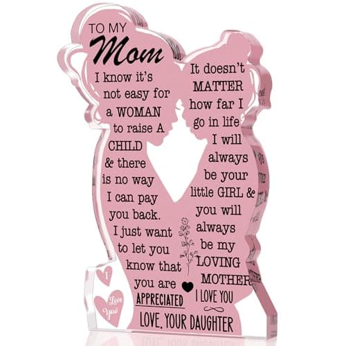 Mom Gifts Mothers Day Birthday Gifts from Daughter, Mom Birthday Gift Ideas Cool I Love Mom Best Mom Ever Gifts New Mom Single Mom Christmas 2025 Mother's Day Easter Gift Acrylic Plaque Sign