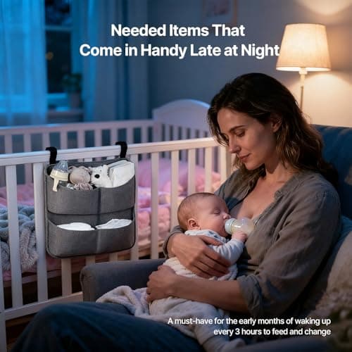 cutebeams Hanging Diaper Caddy for Crib, Diaper Organizer for Changing Table, Bassinet, Stroller, Playpen accessories – Large Capacity Baby Diaper Caddy Organizer with 4 Deep Pockets - Thumbnail 3