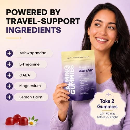 Calming Gummies for Travel | Jet Lag Relief & Remedy Gummies | Airplane Travel Essentials | Long Flight Must Haves | GABA, L-Theanine, Ashwagandha, Lemon Balm & Magnesium | Sugar Free, 30 Count - Thumbnail 6