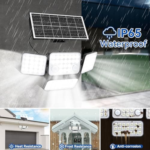 Aialun 2Pack Solar Lights Outdoor Motion Sensor 3600LM 5000mAh Battery,Bright 8500K 292 LEDs 4 Heads Solar Security Flood Lights Waterproof IP65,Remote Control,3 Modes for Backyard,Garage,Patio - Thumbnail 6