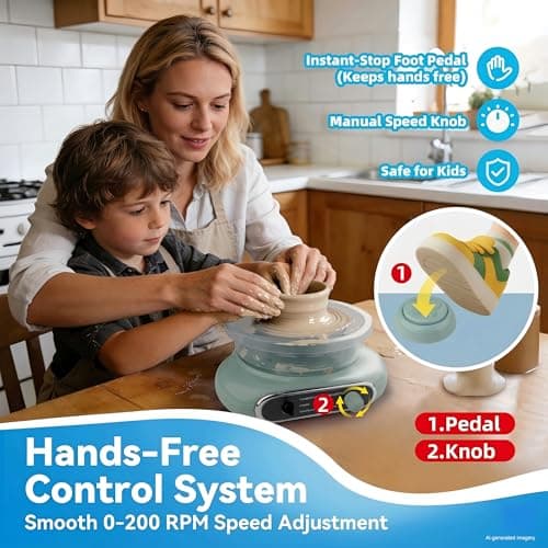 Jasthorine Pottery Wheel for Kids, Arts and Crafts Toy Kit, Ages 6-12 - Thumbnail 3