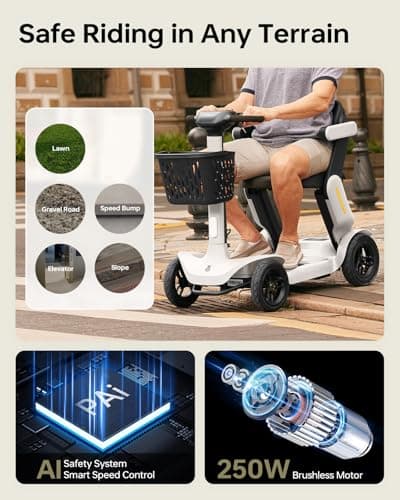 Mobility Scooter for Adult, 25 Miles Endurance Lightweight Mobility Scooter, Folding Mobility Scooters for Adult, Powered Mobility Scooter All Terrain Motorized Scooter Collapsible - Thumbnail 4