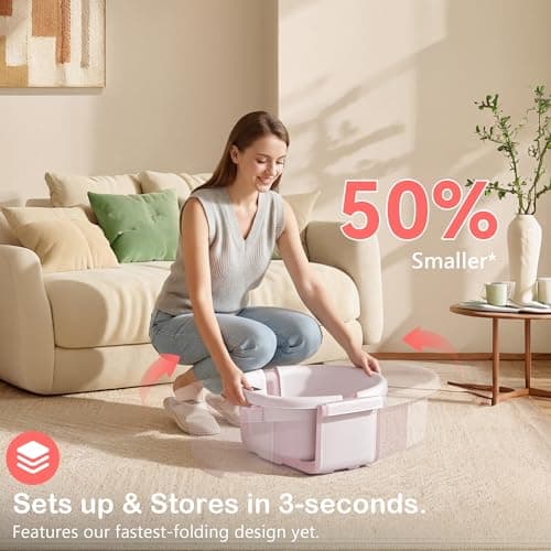Collapsible Baby Bathtub - Large Baby Bath Tub with Thermometer | Bath Essential Bañera para Bebe Easy Fold Baby Tub | Travel Infant Newborn Toddler Bathtub for Baby Girl Boy 0 to 36 Months (Pink) - Thumbnail 6