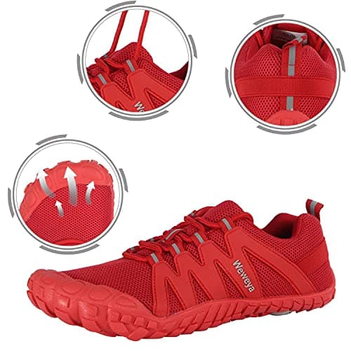 Weweya Minimalist Running Shoes for Women Barefoot Shoes Wide Toe Box Sneakers Cross Trainer Shoes Red US Size 6 6.5 - Thumbnail 2