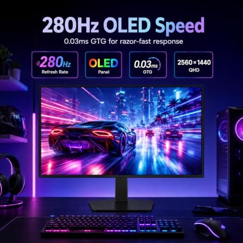 Deco Gear 27 QHD OLED Gaming Monitor | 280Hz 0.03ms Response, HDR400, Adaptive Sync, 99% sRGB, 1.5M:1 Contrast, Borderless Design, Height Adjustable Stand, HDMI 2.1, DisplayPort 1.4 - Thumbnail 2