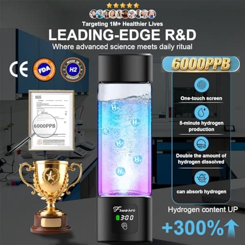Hydrogen Water Bottle Generator - 2026 Hydrogen Water Machine - 6000 PPB SPE/PEM Tech Glass Hydrohealth Water Bottle for Kidney Health Hydrogen Bottle Gift for Family & Friends (A Touch/Silver) - Thumbnail 2