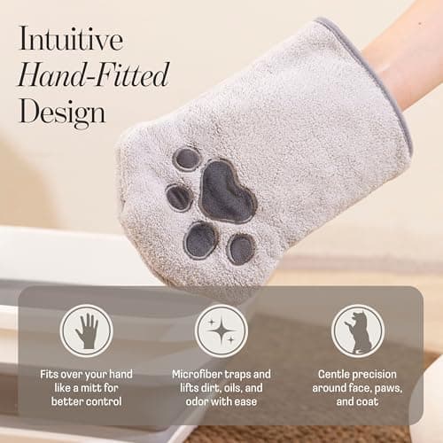 Muddi Mitt Microfiber Reusable Pet Wipes Grooming Towel Glove | Machine-Washable, Soft, Double-Sided Bath Mitt Replaces Wipes | Dirt Odor Removal | Gentle Paw Coat Cleaner | Dogs & Cats (A Pair) - Thumbnail 2
