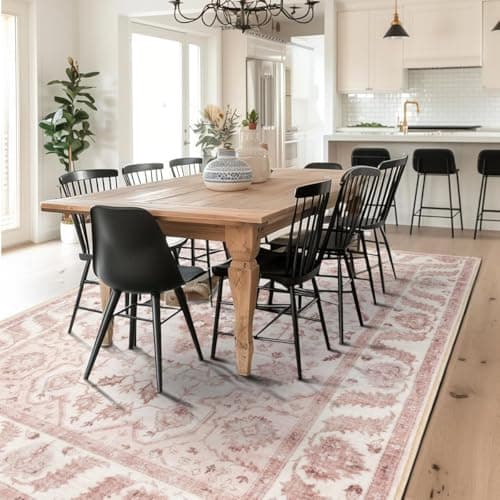 Area Rug 9x12 for Living Room Soft Machine Washable Low Pile Area Rugs Vintage Boho Bedroom,Dinner Room Non-Slip Carpet Rug- Light Pink - Thumbnail 6