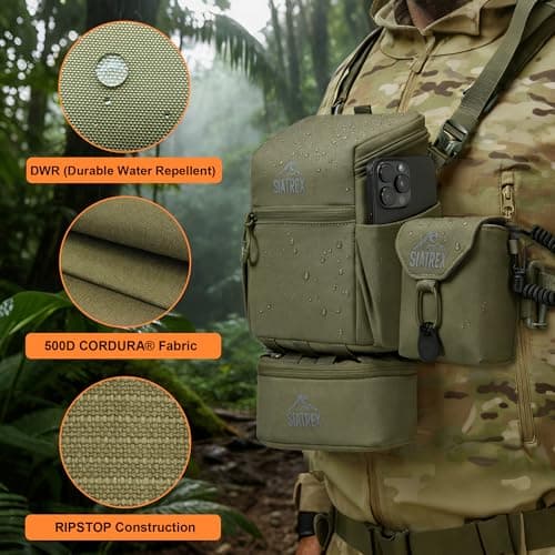 SIATREX Binocular Harness Chest Pack, 500D DWR Ripstop Hunting Chest Pack, Silent Magnetic Lid, Storage for Rangefinder, Phone & GPS, Birdwatching, Hiking(4 IN 1) - Thumbnail 5