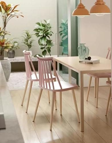 Xdeco Contemporary Windsor Design Plastic Dining Chair, Living Room Chair, Patio Chair, Armless Chair with Wood Texture, for Home, Office, Kitchen, Dining Room, Set of 4 (Pink) - Thumbnail 2