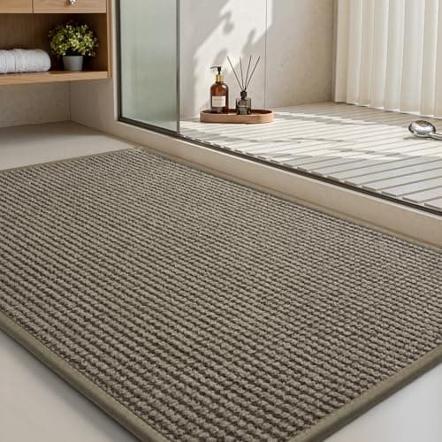 MontVoo Ultra Thin Non Slip Bath Mats for Bathroom Quick Dry, Rubber Backing Washable Bathroom Rugs, Absorbent Bath Rugs for Floor,24"x35",Brown