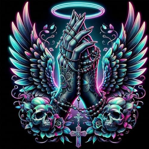 ijbnhd Angel Hand Diamond Art Kits for Adults, Angel Wings Diamond Painting Kit for Beginners, Full Drill Round Christ Cross Gem Art Craft Kits for Home Wall Decor 14x14 Inch - Image 1