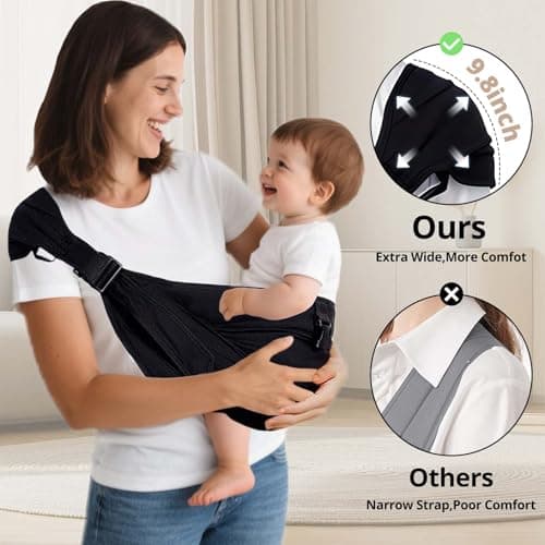 Baby Sling Carrier Newborn to Toddler, Lightweight Baby Carrier Sling, Baby Wrap Sling, Baby Hip Seat Carrier for Toddler Sling, Baby Holder Carrier, Nursing Sling, Carrying 8-35 lbs, (Black) - Thumbnail 2