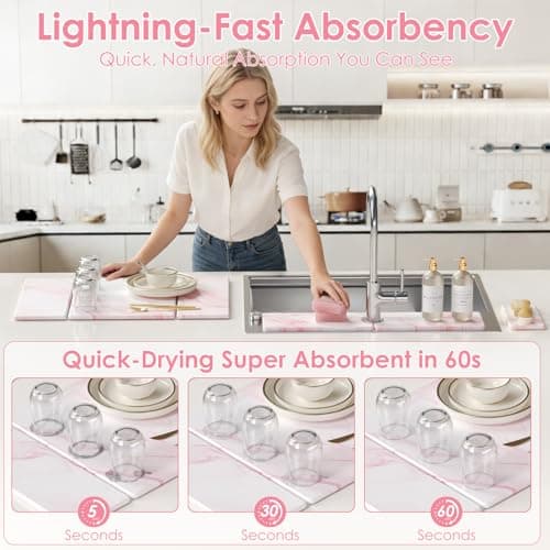 3-Piece Stone Dish Drying Mat Set for Kitchen Counter -24"x16" Large Absorbent Diatomaceous Earth Mat for Kitchen Counter, Stone Faucet Drip Catcher & Soap Tray- Quick Dry, Non-Slip - Thumbnail 2