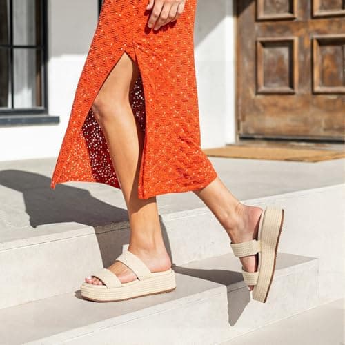 Erocalli Summer Beach Sandal Cute Espadrilles for Women Open Toe Slides Platform Wedge Raffia Sandals Slip on Beige Dressy Trending Vacation Shoes Beach Vacation Essentials - Thumbnail 3