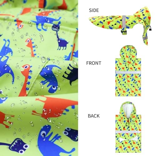 NACOCO Large Dog Raincoat Adjustable - Pet Dinosaurs Water Proof Clothes Lightweight Rain Jacket Poncho Hoodies with Strip Reflective Green (L, Green Dinosaur) - Thumbnail 2