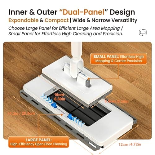 2-in-1 Snap Grip Mini Mop, Hands Free Multi Purpose Flat Mop Cloth Changing with 360° Rotating Head, Zero-Touch Portable for Wall Floor Tile Mirror, Universal Pad Compatibility with Swiffer Pads - Thumbnail 3