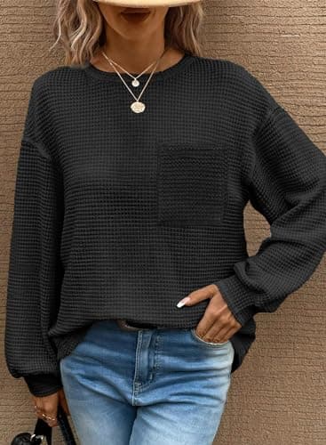 Dokotoo Womens Tops Trendy 2026 Spring Sweater Outfits Long Sleeve Shirts Women Blouses Dressy Women's Clothing Fashion Casual Business Cute Oversized Tunic Loose Fit Tshirts Teacher Outfits Black - Thumbnail 4