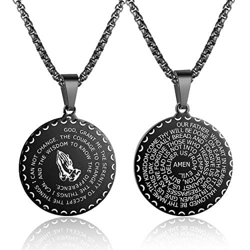 Rehoboth Stainless Steel Pendant Necklace for Women Men Hands Coin Medal Pendant 24 Inch Chain Black - Image 1