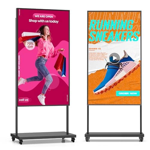 65″ 4K UHD Digital Signage,3000 Nits Auto-Brightness Adjustment,Android 14, Floor Standing Digital Kiosks Displays,CMS/WiFi/HDMI/USB Input Auto Media Player, Totem Advertising Digital for Shop Window