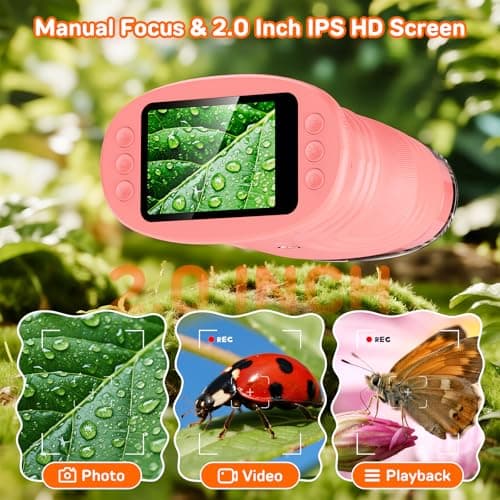 Microscope for Kids with 2.0" IPS Screen, Girls 1000X Handheld Outdoor Gifts Portable STEM Science Lab Toy, Rechargeable Digital Microscope Educational Gift for Girls Age 4-6 8-12, Pink - Thumbnail 2
