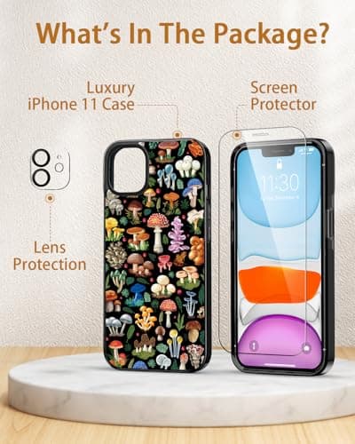 Sholbrak [3 in 1 Designed for iPhone 11 Case Cute Mushroom Pattern Protective Phone Case Cover 6.1" Screen Protector + Camera Lens Protector【2X Military Grade Drop Tested / 6.6ft Drop Protection】 - Thumbnail 6