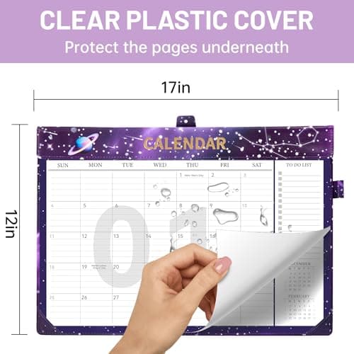 MINICAGIE Desk Calendar 2026-2027 Jan 2026-Dec 2027 Leather 17x12 Desk Top Calendar with Plastic Cover & To-Do Lists Large Desktop 2026 Office Wall Calendar for Office School Home Women Men Gift, Purple - Thumbnail 3
