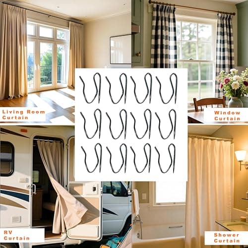 Curtain Hooks for Drapes, 1.22 inches Rustproof Metal Drapery Pin and Hook for Pinch Pleat Curtain, S-Shaped Pin-On Hook for Door, Shower, Window, RV Curtains(59 PCS, Silver White) - Thumbnail 4