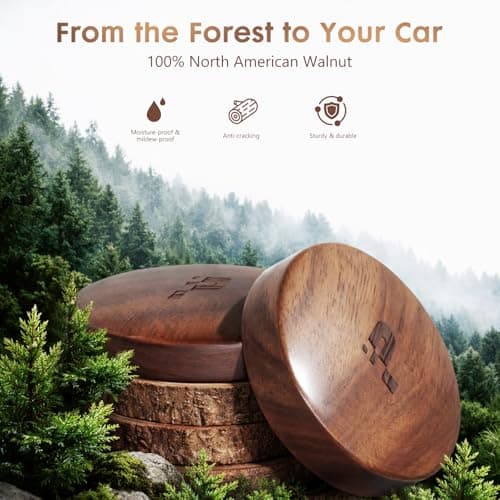 PERPOTAO Wooden Car Air Freshener Vent Clip, Refillable Essential Oil Diffuser with Long-Lasting Natural Scent, North American Walnut & Metal Auto Deodorizer, Includes 2 Clips + 4 Plaster Refills - Thumbnail 2