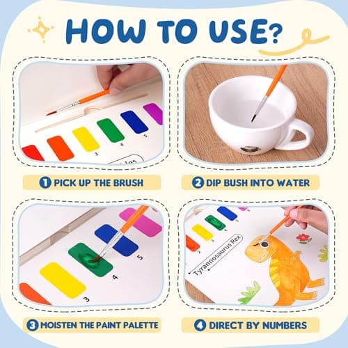 YPLUS Paint with Water Books for Toddlers, Art Craft Toys Watercolor Painting Paper, Gift for Kids Ages 1-3, 2-4, 4-6, Drawing with Brush - Dinosaur - Thumbnail 4