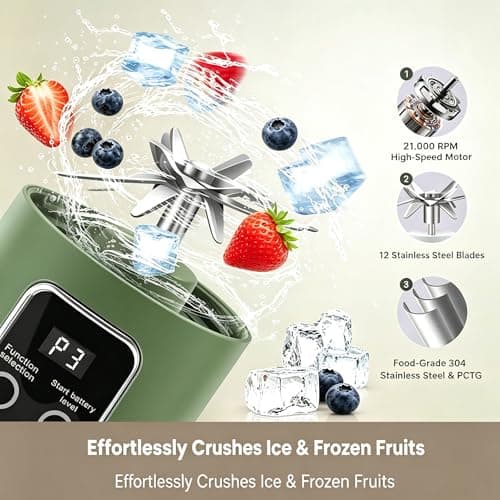 Portable Blender Electric USB-C,18OZ Portable juicer Shakes and Smoothies Blender, Citrus juicer,Small blenders, Comes with cleaning brush and straw,Smart time display,12 blades,with strong blending - Thumbnail 4
