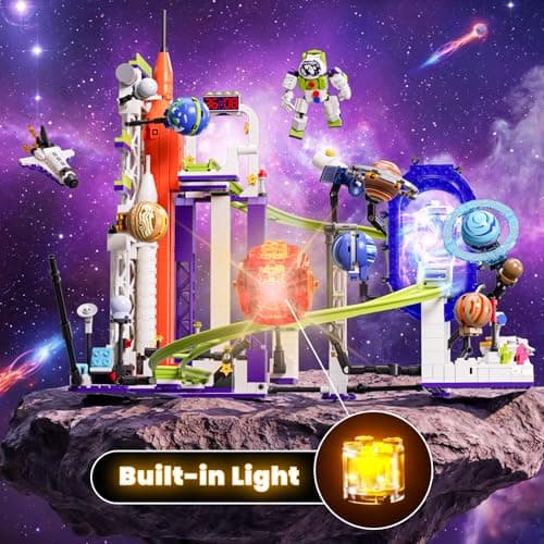 Glikid Space Roller Coaster Building Toy, 1104 PCS Universe Adventure Park Set with Light Up Solar System, Rockets, Satellites, STEM Educational and Home Decor Gifts for Kids, Teens & Adults, Ages 8+ - Thumbnail 3