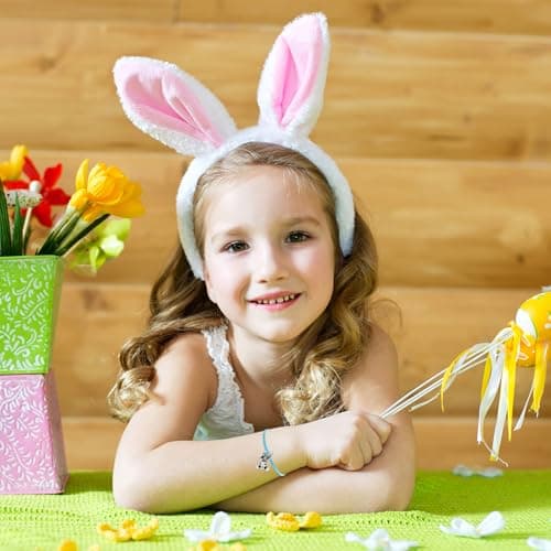 Eaciy Easter Bracelets Basket Stuffers Gifts for Girls Kids - 5 PCS Adjustable Bunny Rabbit Bracelet Christian Gift with Card - Thumbnail 3
