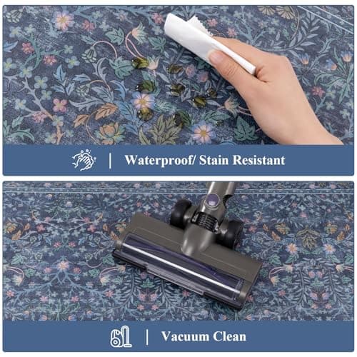 U'Artlines Double-Sided Kitchen Rugs Set of 2,Kitchen Anti Fatigue Mats Non Slip Padded Floor Standing Desk Mat,PVC Waterproof & Stain Resistant Carpet Blue Floral Rugs for Laundry Room Office Sink - Thumbnail 5