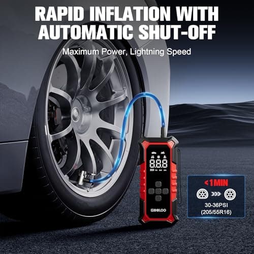 GOOLOO A6 Gear 160 PSI Tire Inflator Portable Air Compressor, 7500mAh Cordless Tire Inflator with Digital Pressure Gauge ＆LED Light, 3X Faster Air Pump for Car Tires, Bike,Balls, Auto Shut-Off - Thumbnail 2