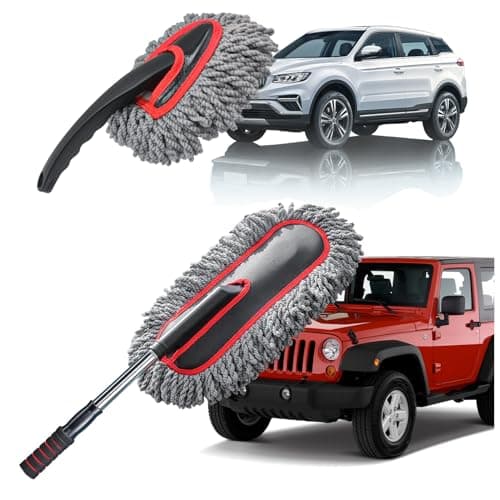 YeewayVeh Car Duster Kit, 2PCS Microfiber Exterior and Interior Scratch Free Car Duster Brush for Vehicles and Home Cleaning, Gray and Red