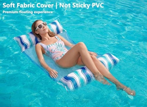 Jasonwell Inflatable Pool Floats Adult - Fabric Pool Hammock Floaties Water Hammock Lake Beach Floating Lounger Chair Swimming Pool Noodles Mesh Party Floaty Toys Fun for Adults Heavy Duty (Blue) - Thumbnail 2