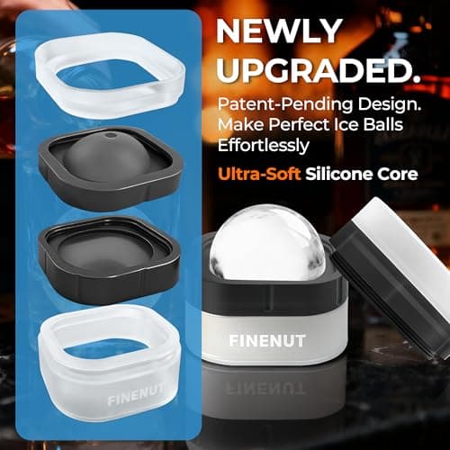FINENUT Easy Release Ice Ball Maker Mold, 4 Pack, 2.5 Inch Large Round Ice Cube Mold for Whiskey & Cocktails, Stackable Lid, Reinforced Leak-Resistant Silicone, BPA-Free - Thumbnail 5