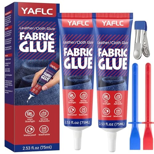 YAFLC Fabric Glue Permanent, Fabric Glue for Patch, Clear Fabrics Adhesive for Clothing Permanent Washable for All Cotton, Denim, Flannel, Polyester 2 x 75 ml