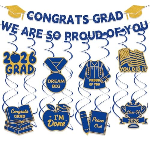 Lednica Class of 2026 Graduation Banner, Congrats Grad Hanging Swirl Decorations for School College, Party Garland for Home & Party Supplies, We're So Proud of You Photo Props - Image 1
