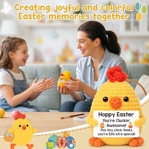 Funny Chicken Easter Basket Stuffers for Teens Girls Boys, Easter Gifts for Kids, Easter Egg Fillers for Daughter Son Friends Women Handmade Positive Crochet Animals Emotional Chick Support Present - Thumbnail 6